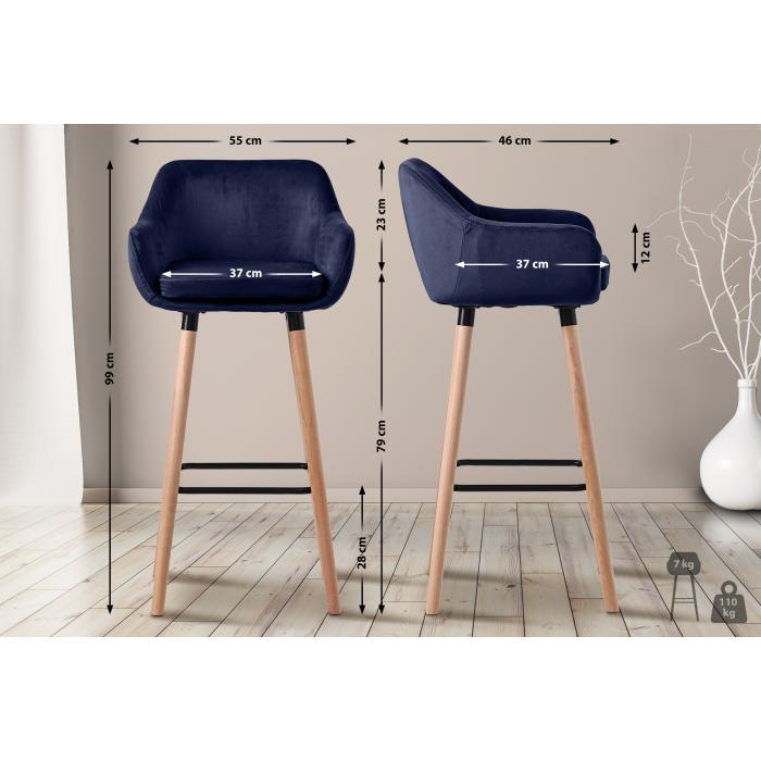 2er Set Barhocker HLO-CP19 Samt ~ dunkelblau
