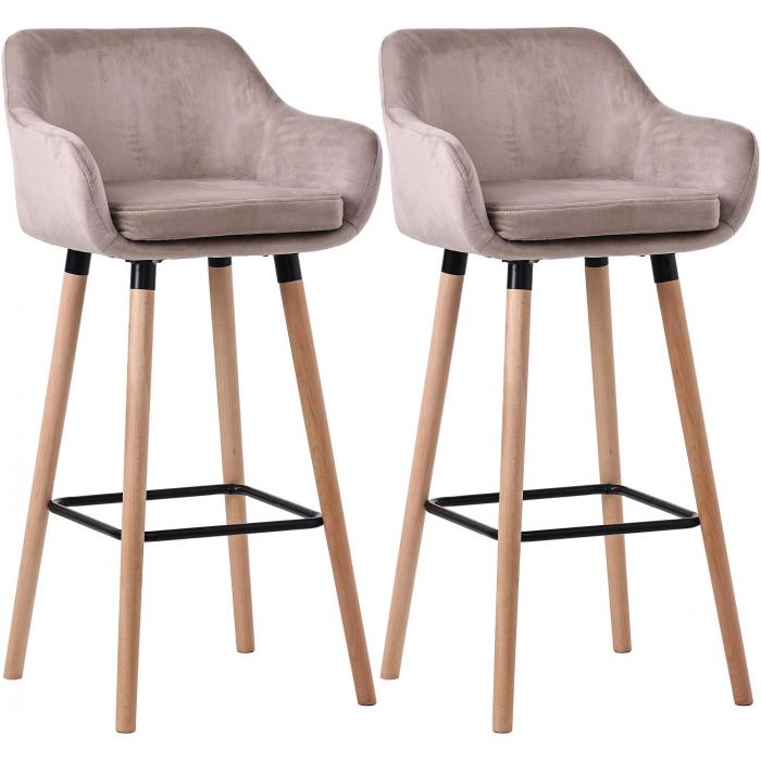 2er Set Barhocker HLO-CP19 Samt ~ hellgrau