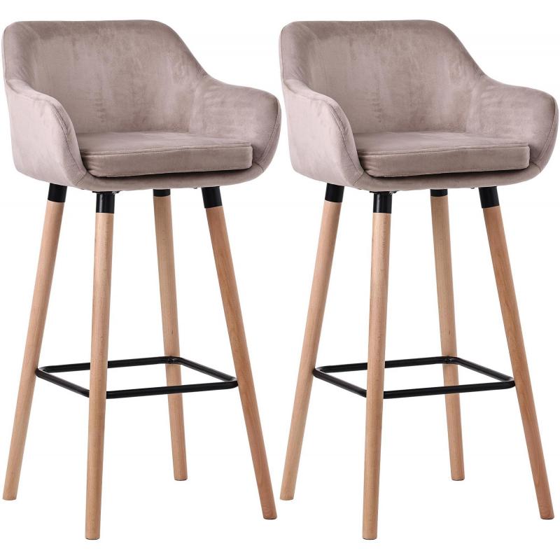 2er Set Barhocker HLO-CP19 Samt ~ hellgrau
