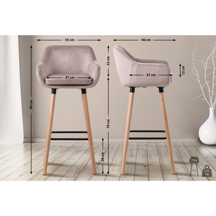 2er Set Barhocker HLO-CP19 Samt ~ hellgrau