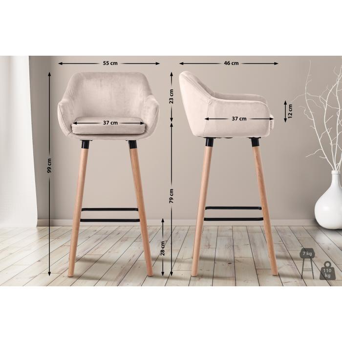 2er Set Barhocker HLO-CP19 Samt ~ creme