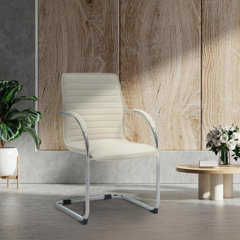 Besucherstuhl HLO-CP114 Kunstleder ~ creme