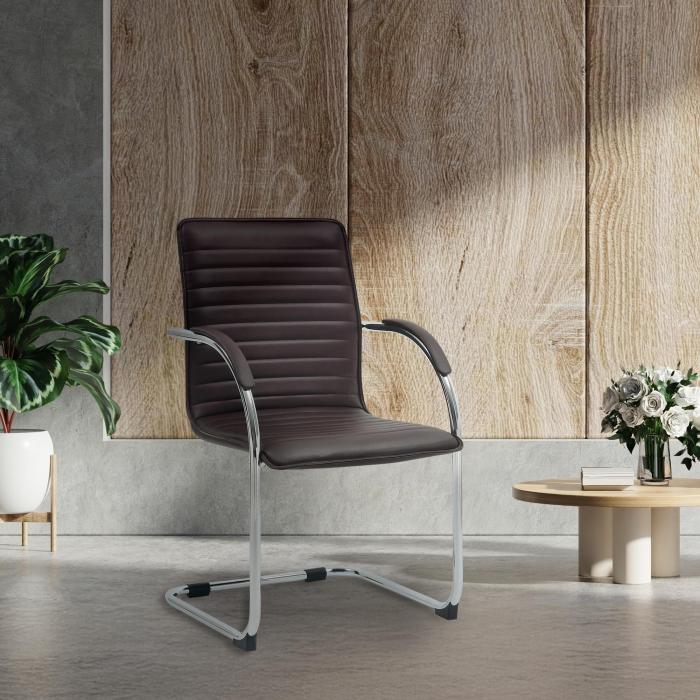 Besucherstuhl HLO-CP114 Kunstleder ~ braun