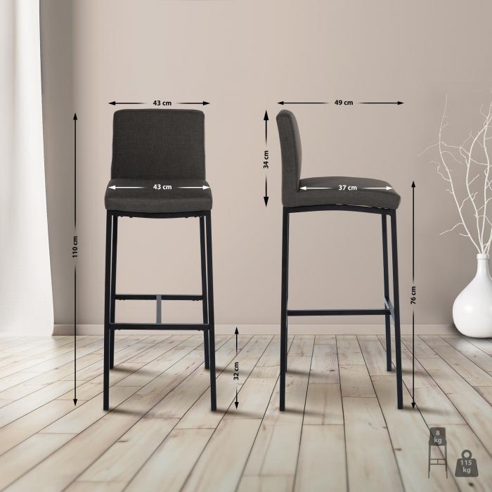 Barhocker HLO-CP142 Stoff B ~ dunkelgrau