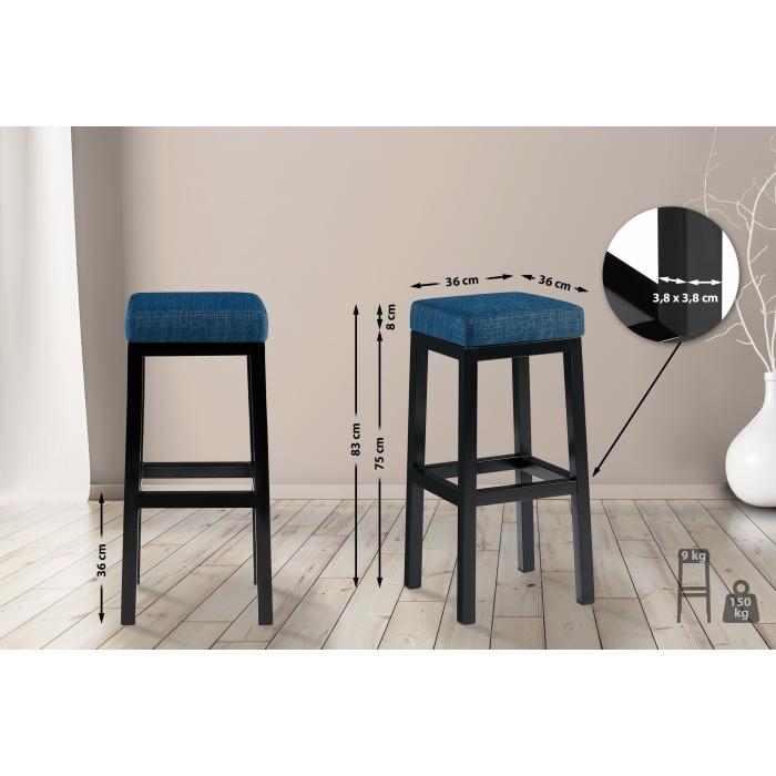 Barhocker HLO-CP212 B85 Stoff ~ blau