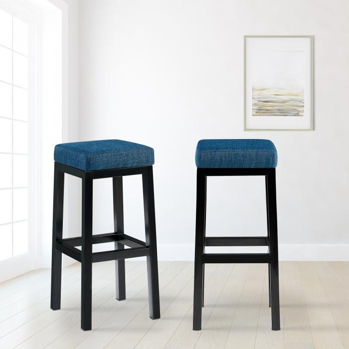 Barhocker HLO-CP212 B85 Stoff ~ blau
