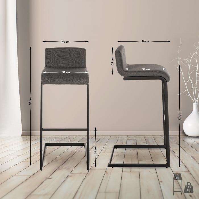 Barhocker HLO-CP186 Stoff B ~ dunkelgrau