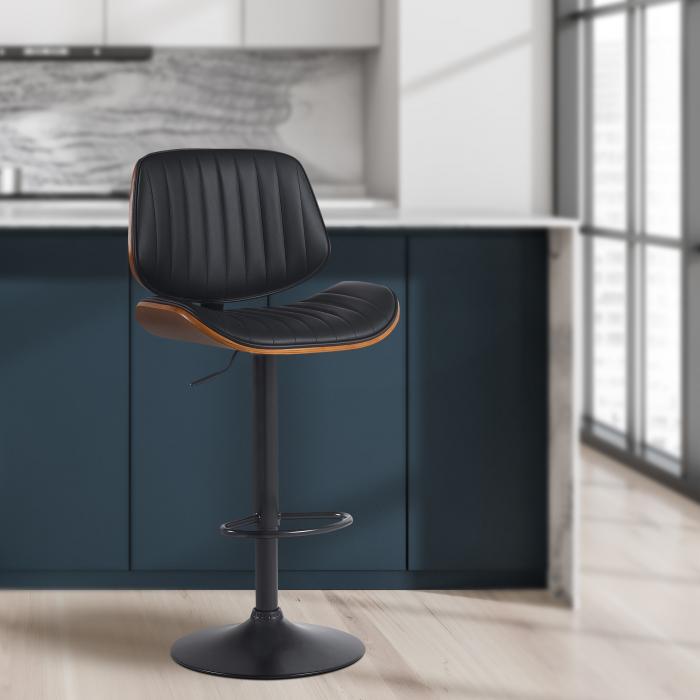 Barhocker HLO-CP308 Kunstleder schwarz ~ walnuss/schwarz