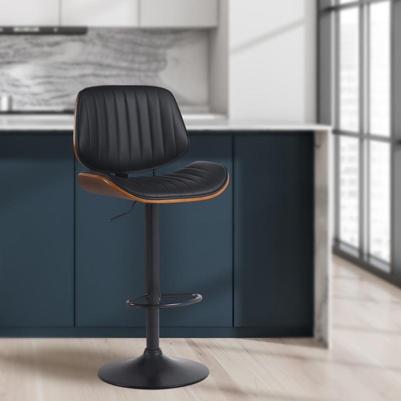 Barhocker HLO-CP308 Kunstleder schwarz ~ walnuss/schwarz