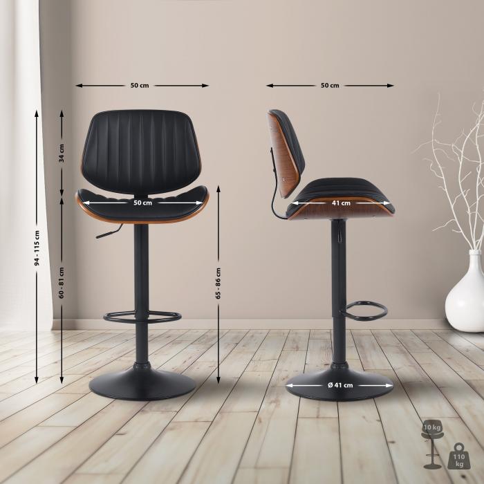 Barhocker HLO-CP308 Kunstleder schwarz ~ walnuss/schwarz