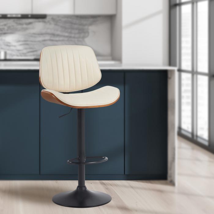 Barhocker HLO-CP308 Kunstleder schwarz ~ walnuss/creme