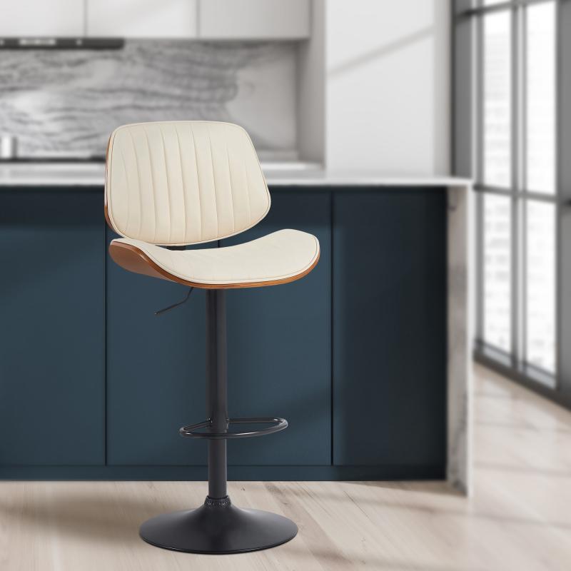 Barhocker HLO-CP308 Kunstleder schwarz ~ walnuss/creme
