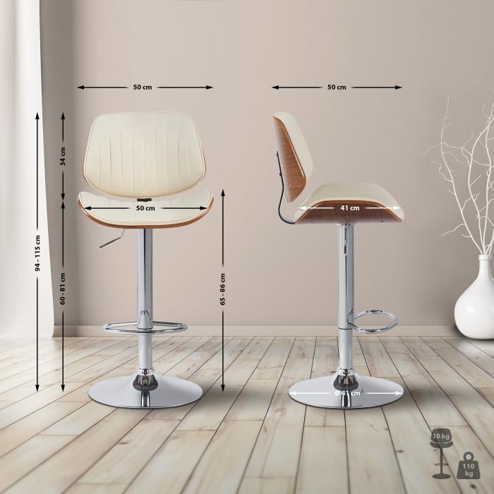 Barhocker HLO-CP308 Kunstleder chrom ~ walnuss/creme