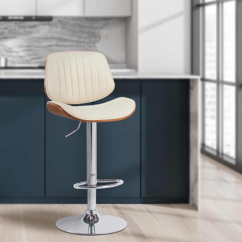 Barhocker HLO-CP308 Kunstleder chrom ~ walnuss/creme