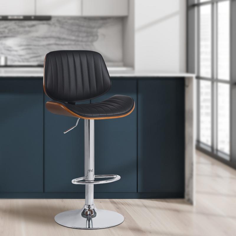 Barhocker HLO-CP308 Kunstleder chrom ~ walnuss/schwarz