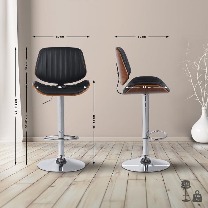 Barhocker HLO-CP308 Kunstleder chrom ~ walnuss/schwarz