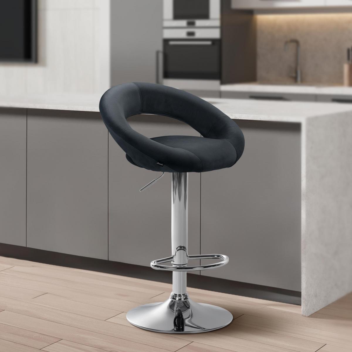 Barhocker HLO-CP288 Samt chrom ~ dunkelgrau