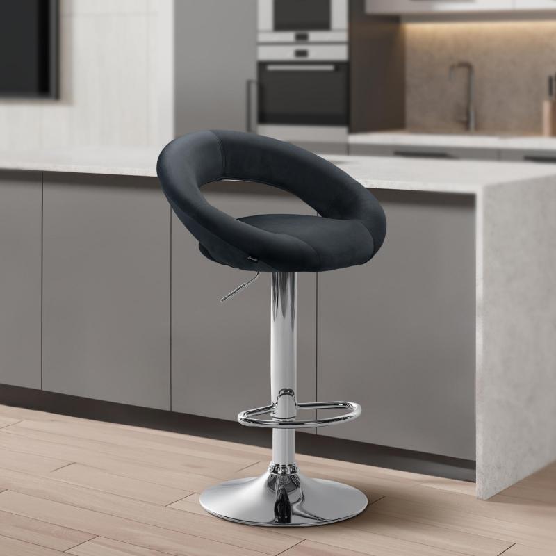 Barhocker HLO-CP288 Samt chrom ~ dunkelgrau