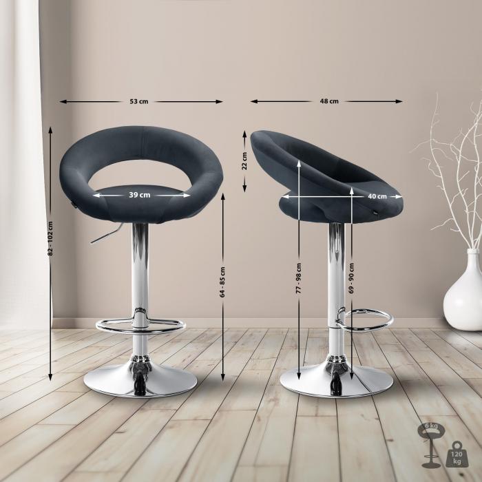 Barhocker HLO-CP288 Samt chrom ~ dunkelgrau