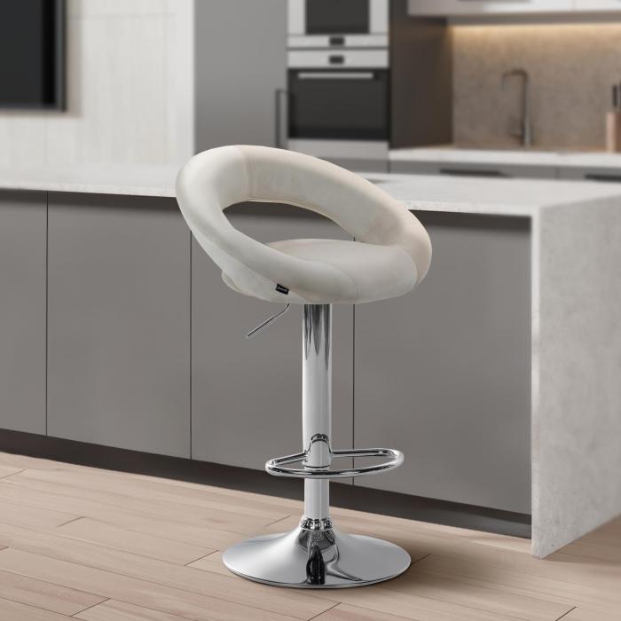Barhocker HLO-CP288 Samt chrom ~ creme