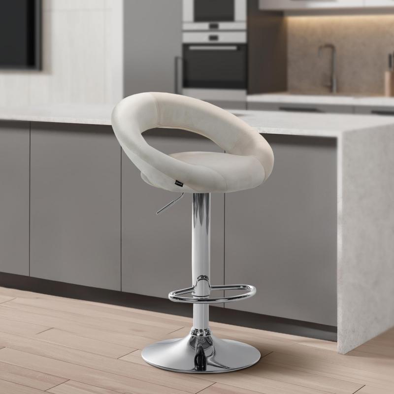 Barhocker HLO-CP288 Samt chrom ~ creme