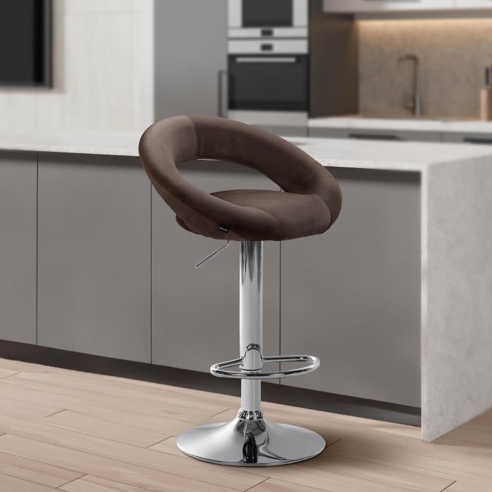 Barhocker HLO-CP288 Samt chrom ~ braun