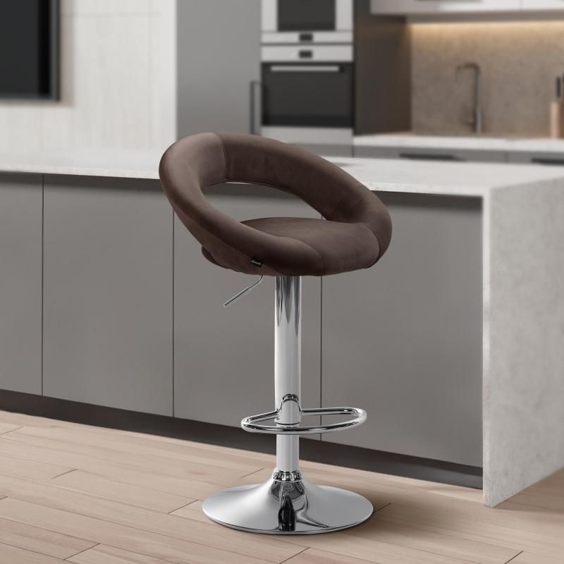 Barhocker HLO-CP288 Samt chrom ~ braun