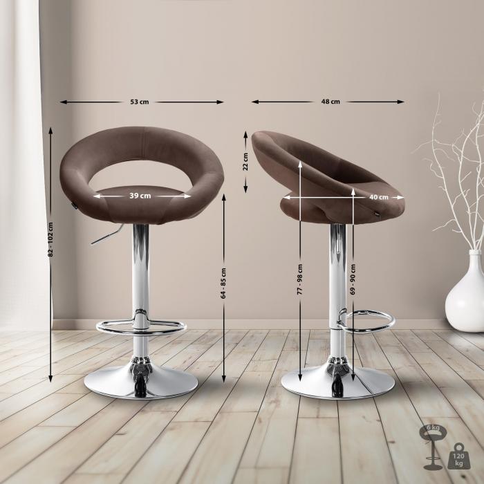Barhocker HLO-CP288 Samt chrom ~ braun
