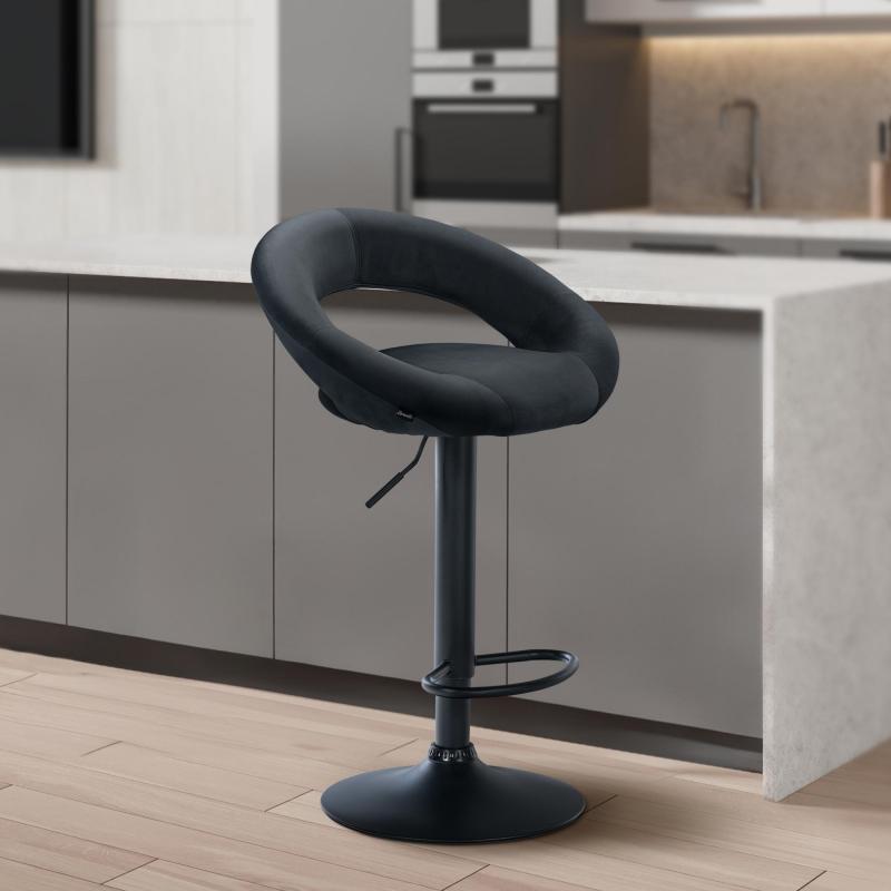 Barhocker HLO-CP288 Samt schwarz ~ dunkelgrau