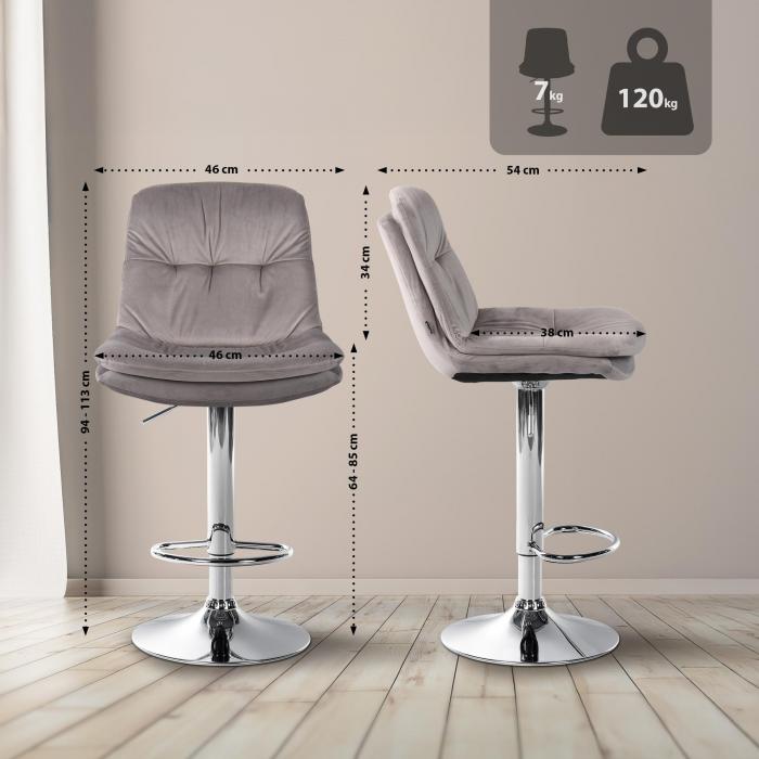 Barhocker HLO-CP325 Samt chrom ~ grau