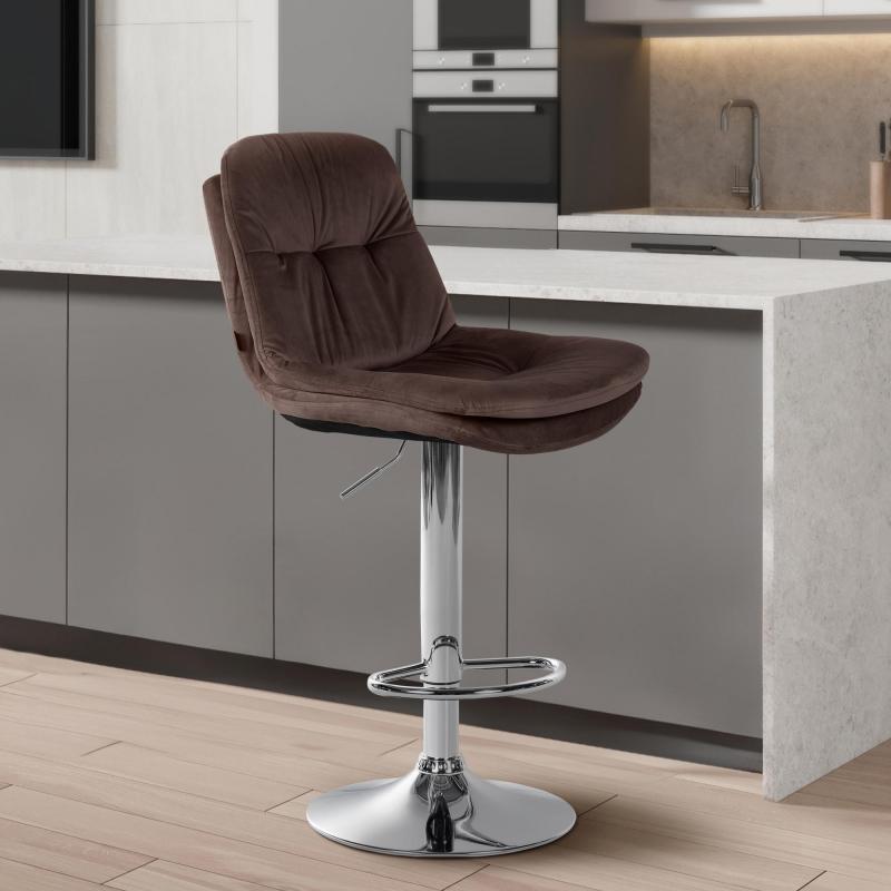 Barhocker HLO-CP325 Samt chrom ~ braun