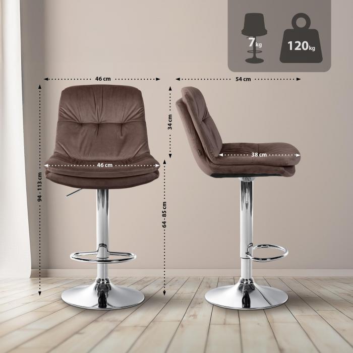Barhocker HLO-CP325 Samt chrom ~ braun