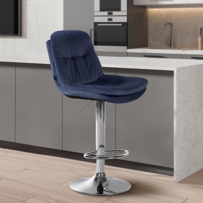 Barhocker HLO-CP325 Samt chrom ~ blau