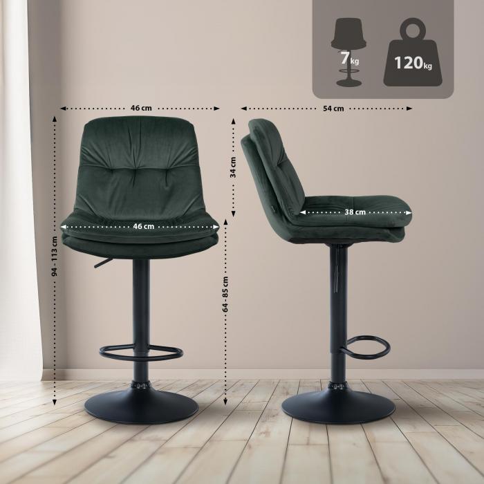Barhocker HLO-CP325 Samt schwarz ~ dunkelgrn
