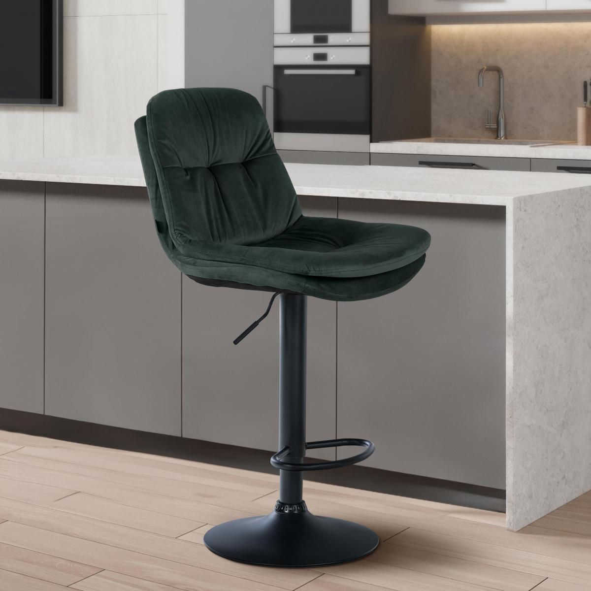 Barhocker HLO-CP325 Samt schwarz ~ dunkelgrn