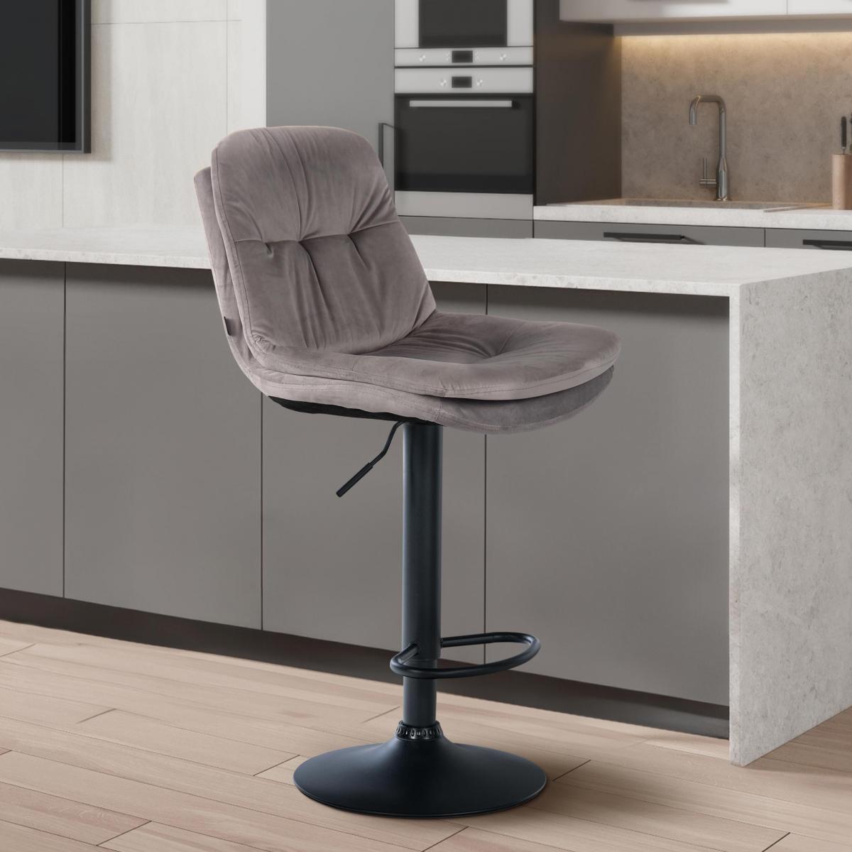 Barhocker HLO-CP325 Samt schwarz ~ grau