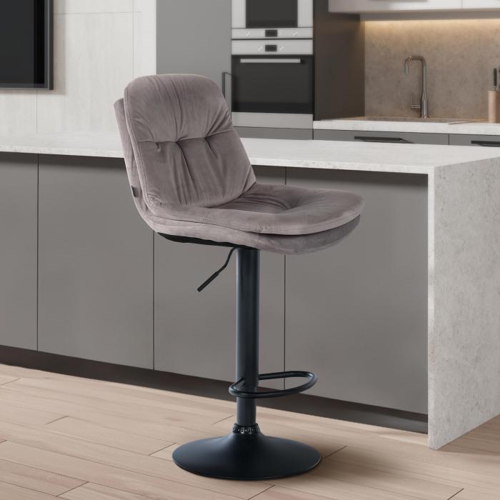 Barhocker HLO-CP325 Samt schwarz ~ grau