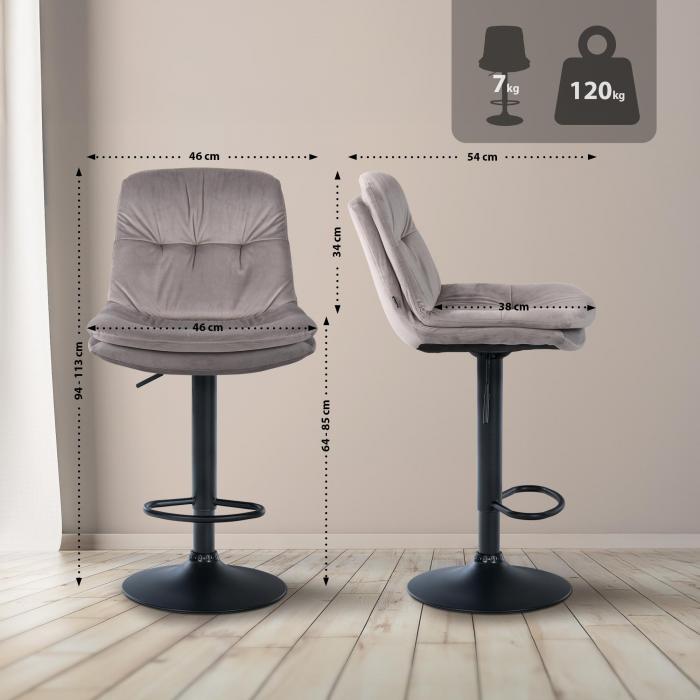 Barhocker HLO-CP325 Samt schwarz ~ grau