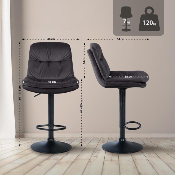 Barhocker HLO-CP325 Samt schwarz ~ schwarz