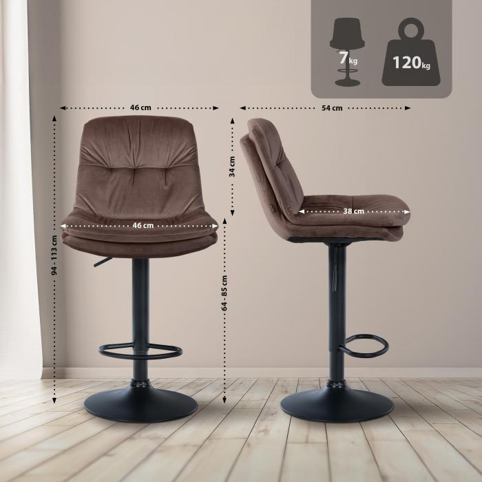 Barhocker HLO-CP325 Samt schwarz ~ braun