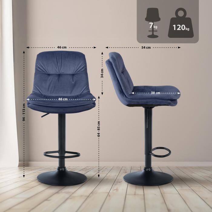 Barhocker HLO-CP325 Samt schwarz ~ blau