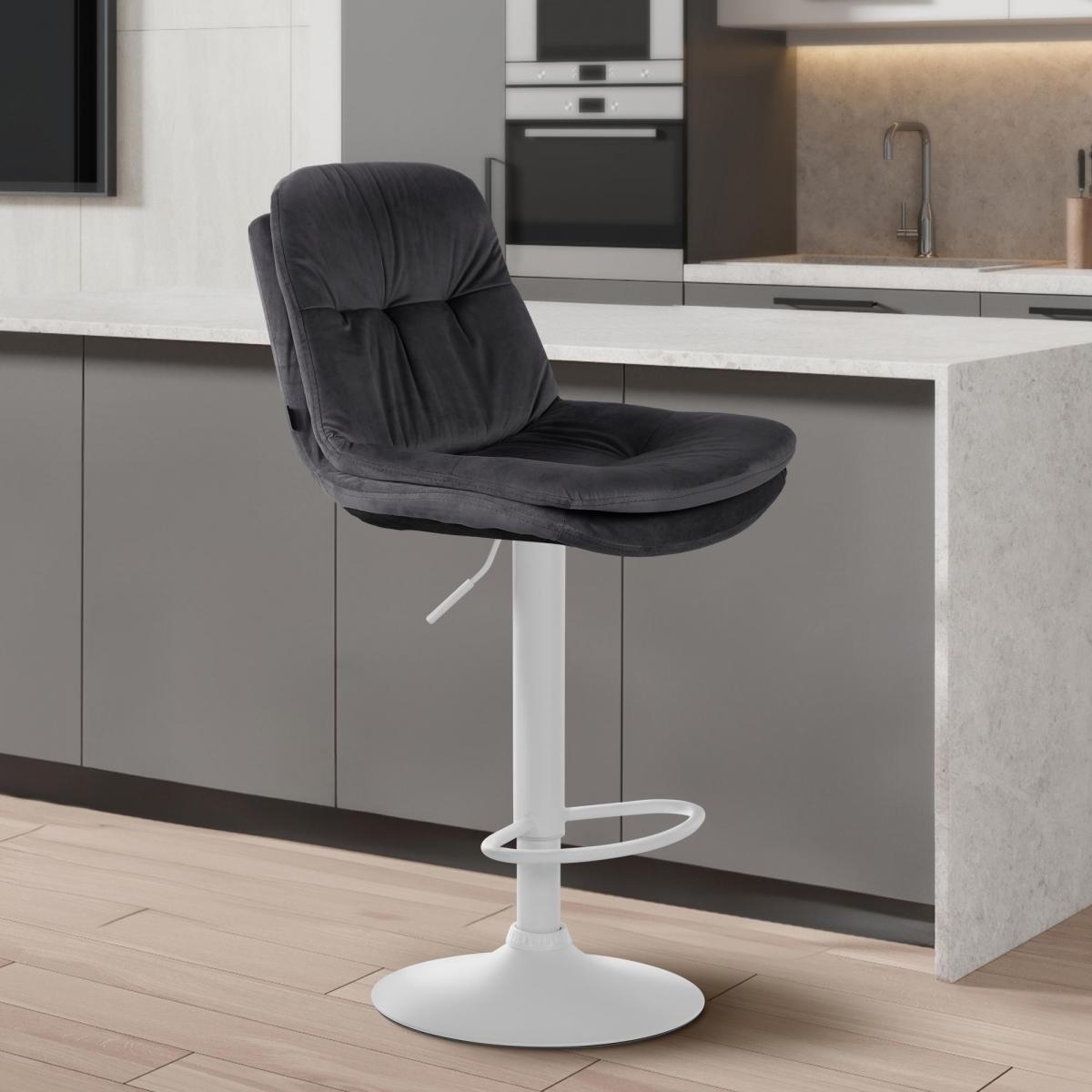 Barhocker HLO-CP325 Samt wei ~ dunkelgrau