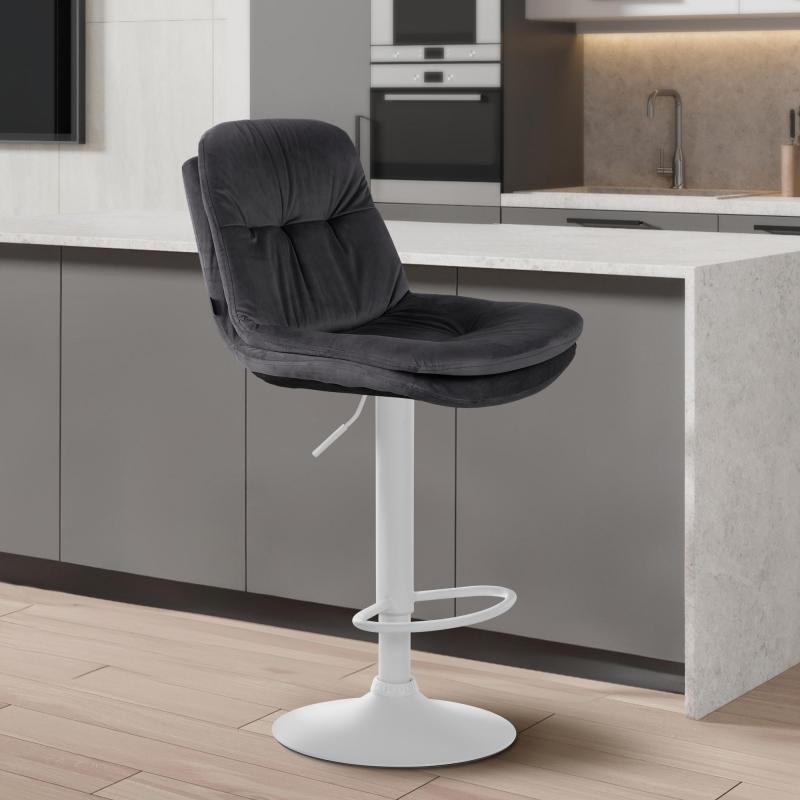 Barhocker HLO-CP325 Samt wei ~ dunkelgrau
