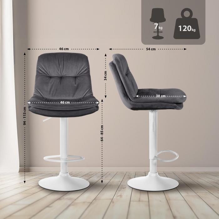 Barhocker HLO-CP325 Samt wei ~ dunkelgrau
