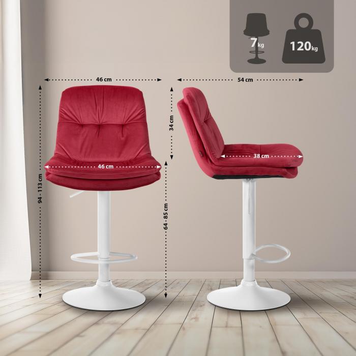 Barhocker HLO-CP325 Samt wei ~ rot