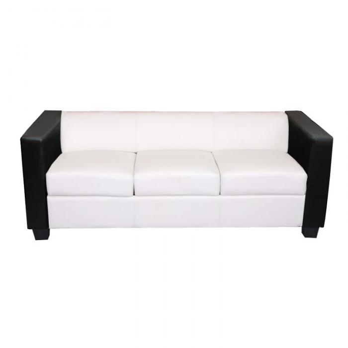 3er Sofa Couch Loungesofa Lille, Kunstleder/Leder wei/schwarz