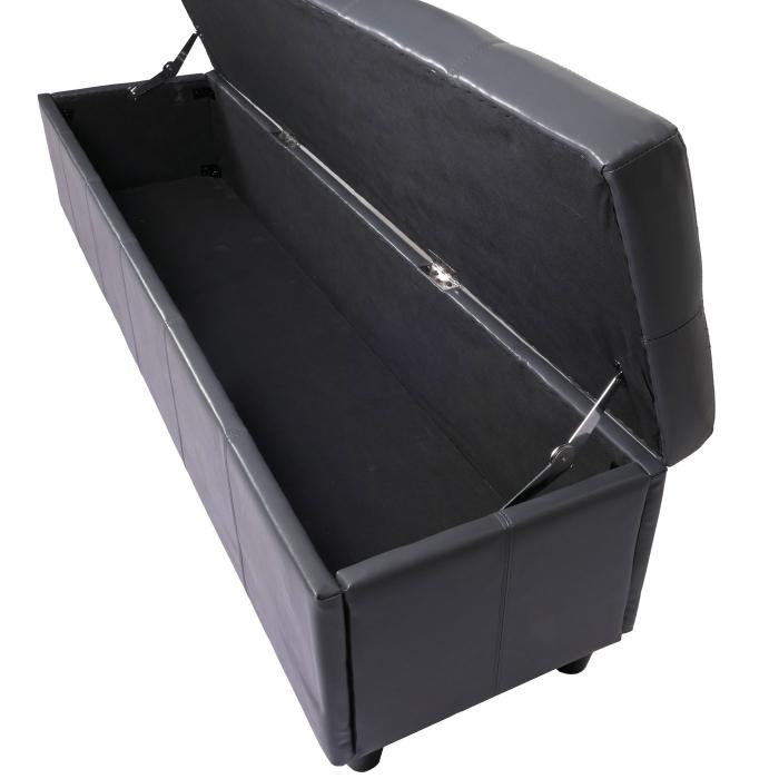 Bank Sitzbank mit Aufbewahrung Kriens XXL, Leder + Kunstleder, 180x45x45cm ~ grau