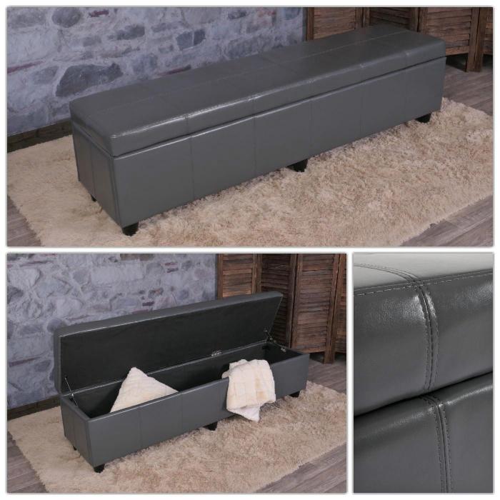 Bank Sitzbank mit Aufbewahrung Kriens XXL, Leder + Kunstleder, 180x45x45cm ~ grau