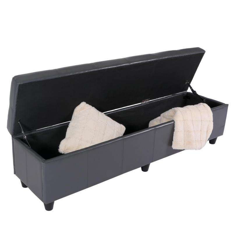 Bank Sitzbank mit Aufbewahrung Kriens XXL, Leder + Kunstleder, 180x45x45cm ~ grau