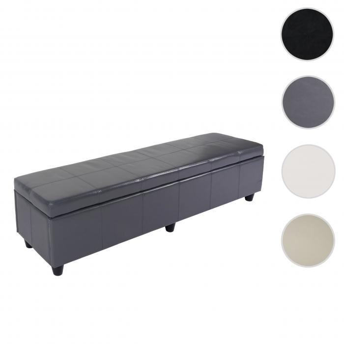 Bank Sitzbank mit Aufbewahrung Kriens XXL, Leder + Kunstleder, 180x45x45cm ~ grau